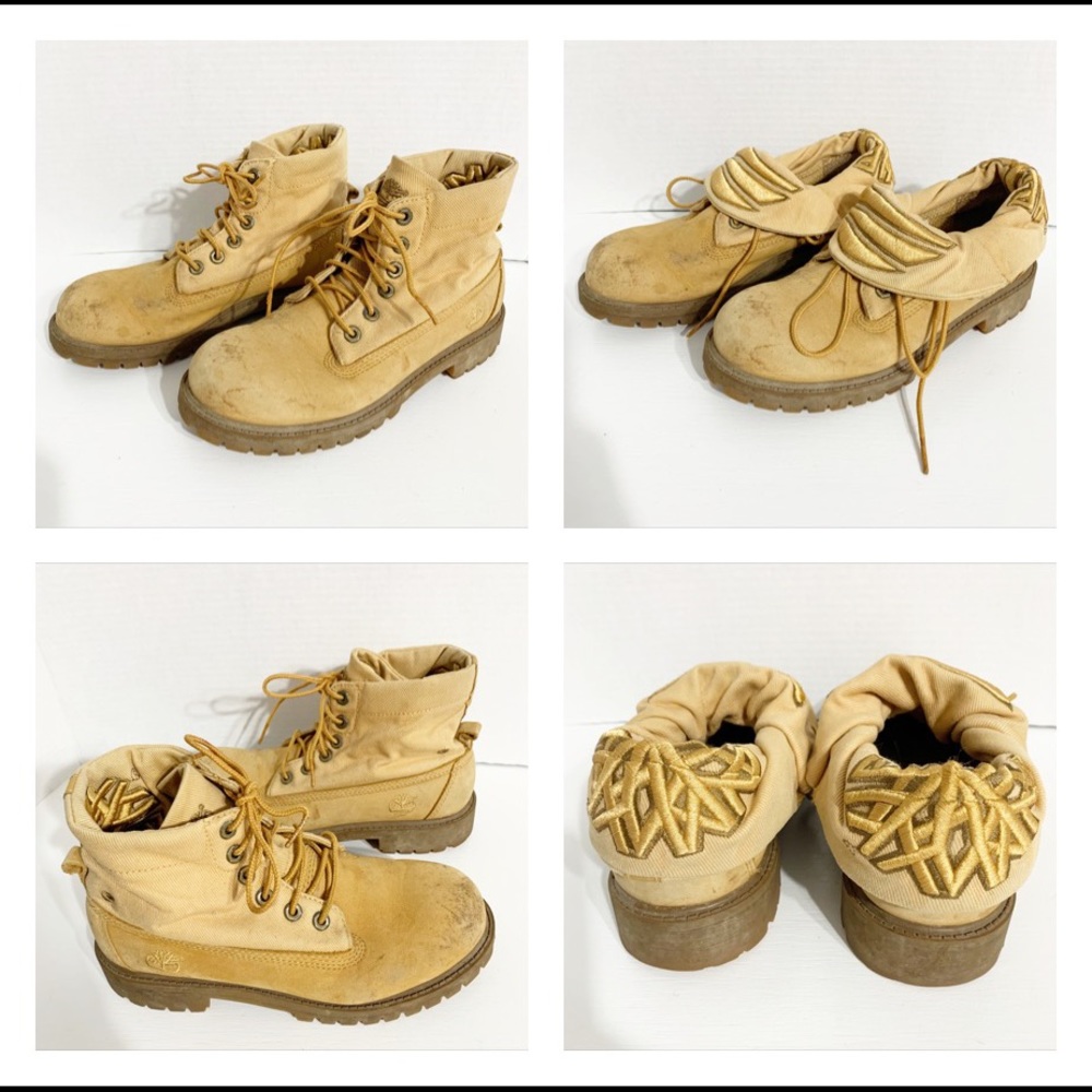 Timberland Fold-over Leather and Canvas Work Boots Embroidered Logo on Front Uni